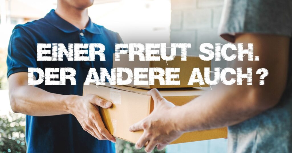 Paketzusteller übergibt Paket an Kunde / Wertschätzung sollte wichtig sein